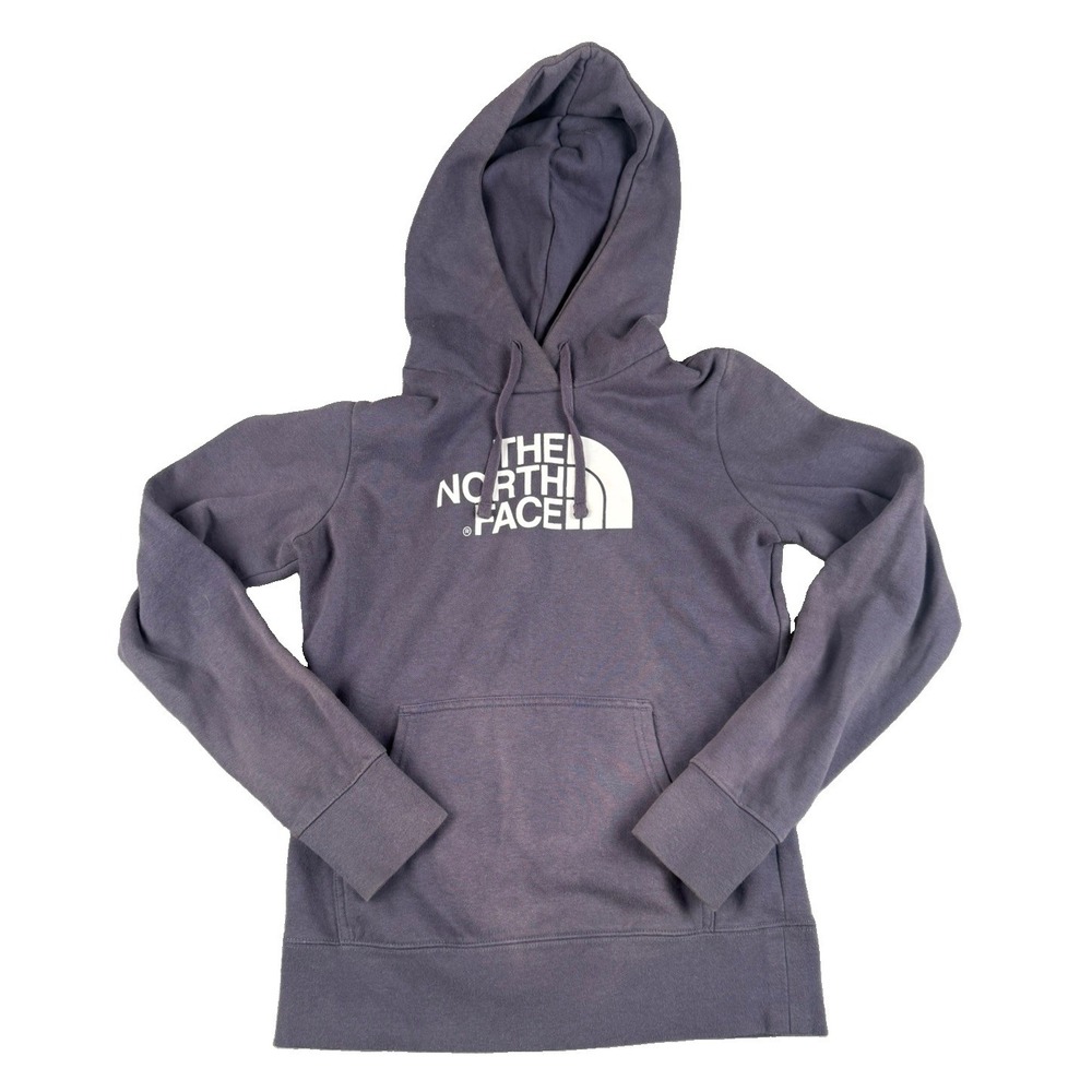 The North Face Womens XS Hoodie Purple Logo Pullover Sweatshirt Fleece